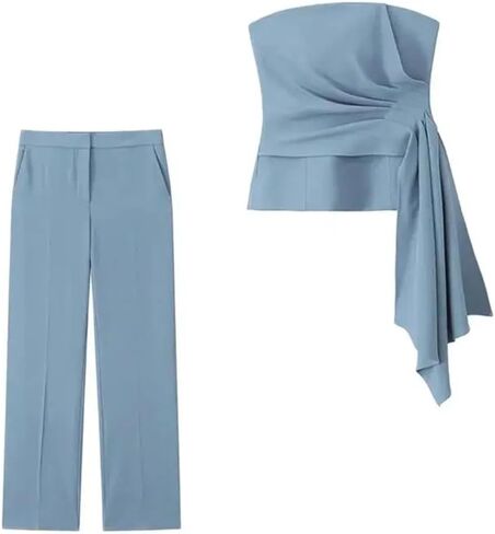 Women's Two-Piece Solid Color Tight-Fitting Top High Waist Side Pocket Flared Pants Suit in Saudi Arabia