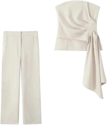 Women's Two-Piece Solid Color Tight-Fitting Top High Waist Side Pocket Flared Pants Suit in Saudi Arabia