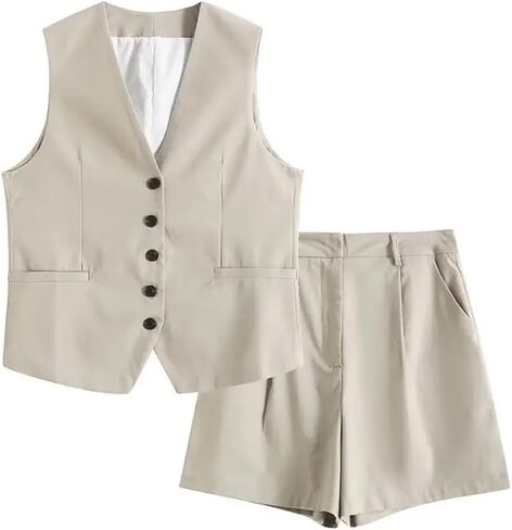 Women's Two-Piece Retro V-Neck Vest Striped Wide-Leg Straight Pants Suit in Saudi Arabia