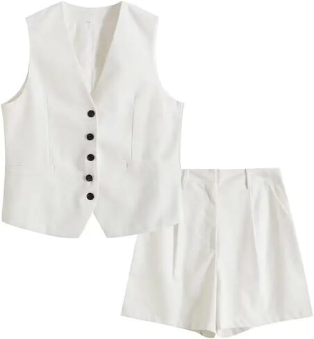 Women's Two-Piece Retro V-Neck Vest Striped Wide-Leg Straight Pants Suit in Saudi Arabia