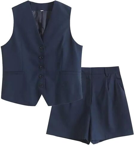 Women's Two-Piece Retro V-Neck Vest Striped Wide-Leg Straight Pants Suit in Saudi Arabia