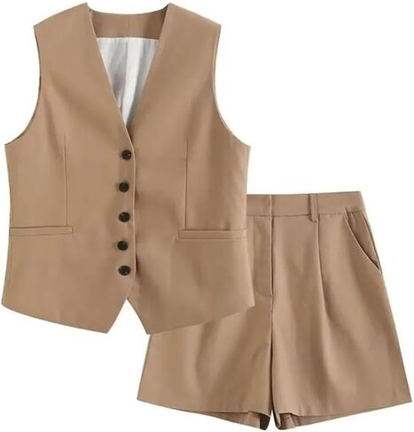 Women's Two-Piece Retro V-Neck Vest Striped Wide-Leg Straight Pants Suit in Saudi Arabia