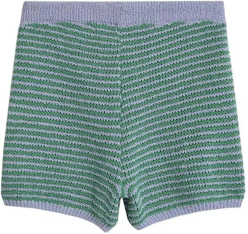 Women's Two-Piece High Waist Knitted Drawstring Shorts Lapel Striped Top Suit in Saudi Arabia