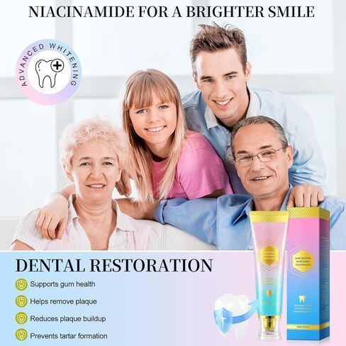 معجون أسنان تبييض النياسيناميد 2 PCS ، معجون أسنان مكثف بالنياسيناميد ، وتنفس الأسنان وتنفسه الطازج ، معجون الأسنان اللطيف العميق ، تعزيز صحة اللثة ، نكهة النعناع والخوخ 3.53 أوقية in Kuwait