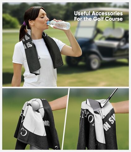 Golf Towel Microfiber (16" X 24") with Clip and Storage Bag, Funny Golf Towels for Golf Bags Cool Golf Accessories Golf Gifts for Men Golf Gear Golf Stuff (Black) in Kuwait
