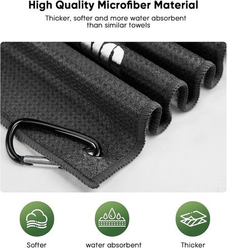 Golf Towel Microfiber (16" X 24") with Clip and Storage Bag, Funny Golf Towels for Golf Bags Cool Golf Accessories Golf Gifts for Men Golf Gear Golf Stuff (Black) in Kuwait