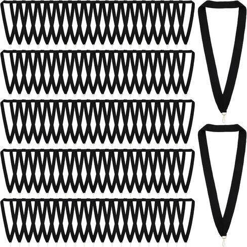 Molain 100 Pcs Black Award Ribbons for Medal, Medal Neck Lanyards with Snap Clips Flat Participation Ribbons Holder for Sports Competitions Student Achievements in Saudi Arabia