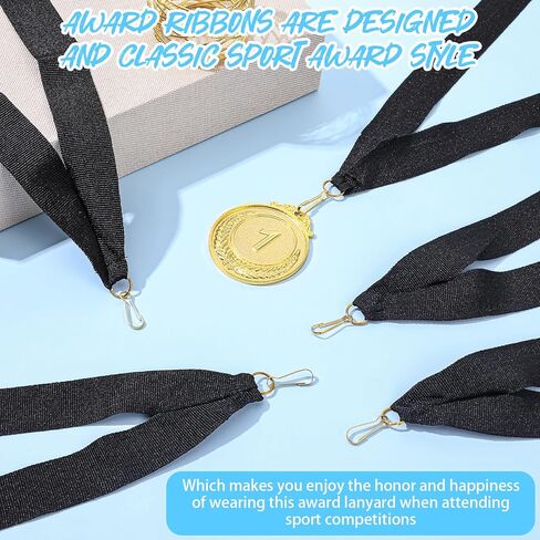 Molain 100 Pcs Black Award Ribbons for Medal, Medal Neck Lanyards with Snap Clips Flat Participation Ribbons Holder for Sports Competitions Student Achievements in Saudi Arabia