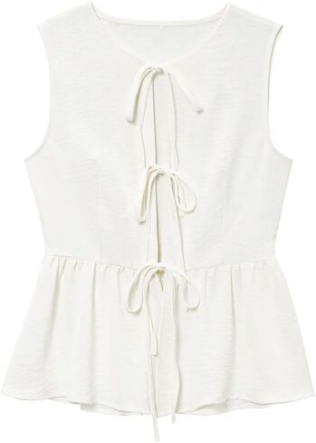 Women's Two-Piece Bow Decorated Vest Elastic Waist Solid Color Pants Set in Saudi Arabia