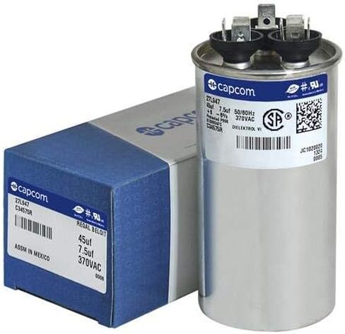 GE/Genteq 27L947BZ3 / 27L947-45 + 7.5 uf MFD 370 Volt Replacement Round Dual Run CapacitorQ in Saudi Arabia