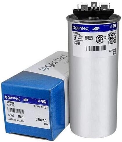97F9832 - 45 + 10 UF MFD 370 VALT VAC - Genteq Round Dual Run Capacitor Upgrade in Saudi Arabia