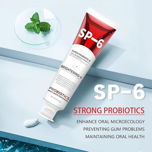 2PCS SP-6 Probiotic Whitening Toothpaste, Enhanced Formula with 6 Probiotics for Teeth Whitening and Gum Health, Enamel-Safe, Fluoride-Free, Fresh Mint Flavor, Ultra whitening and Fresh Breath in Saudi Arabia
