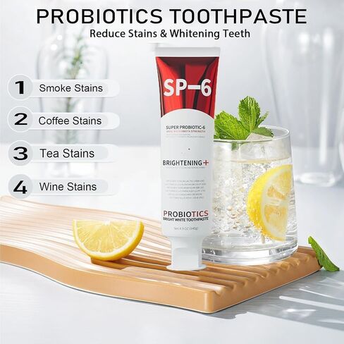 2PCS SP-6 Probiotic Whitening Toothpaste, Enhanced Formula with 6 Probiotics for Teeth Whitening and Gum Health, Enamel-Safe, Fluoride-Free, Fresh Mint Flavor, Ultra whitening and Fresh Breath in Saudi Arabia