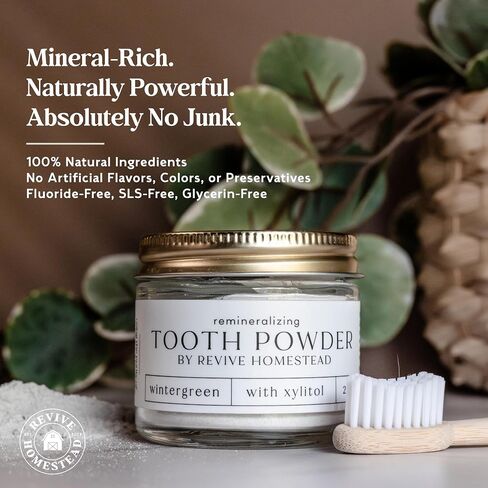 Hydroxyapatite Tooth Powder بواسطة Revive Homestead | مسحوق معجون الأسنان المذكر | خالية من الفلورايد | تبييض | كل طبيعية | 2 أوقية جرة الزجاج العنبر (خالية من التحلية) (2 أوقية ، نعناع طبيعي) in Saudi Arabia