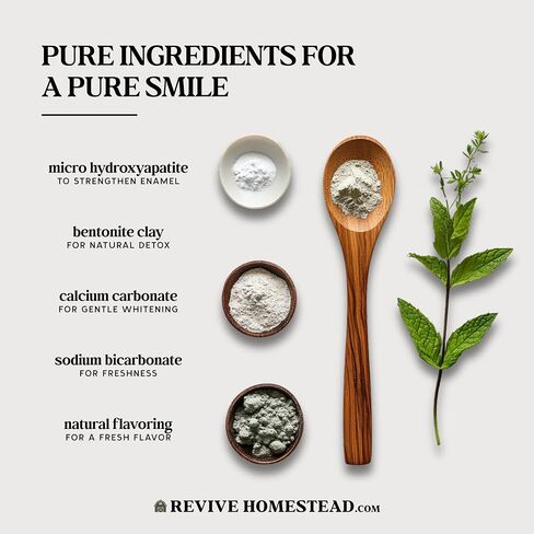 Hydroxyapatite Tooth Powder بواسطة Revive Homestead | مسحوق معجون الأسنان المذكر | خالية من الفلورايد | تبييض | كل طبيعية | 2 أوقية جرة الزجاج العنبر (خالية من التحلية) (2 أوقية ، نعناع طبيعي) in Saudi Arabia