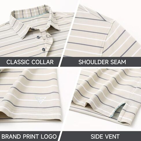 M MAELREG Golf Shirts for Men Short Sleeve Dry Fit Striped Performance Lightweight Moisture Wicking Collared Casual Golf Polo in Kuwait
