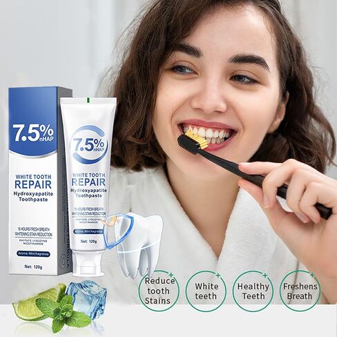 2pcs معاجين أسنان هيدروكسيباتيت لحماية المينا وتقوية الأسنان ، والنعناع اللطيف ، والتنفس الطازج ، والاستخدام اليومي لصحة الفم ، والطبيعة والآمنة 4.23 أوقية in Kuwait