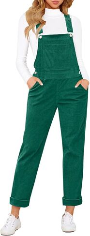 LookbookStore Womens Overalls Corduroy Bib Adjustable Straps Fashion Jumpsuit Overall for Women with Pocket in Kuwait