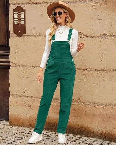 LookbookStore Womens Overalls Corduroy Bib Adjustable Straps Fashion Jumpsuit Overall for Women with Pocket in Kuwait