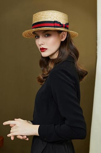 BABEYOND Men's Straw Boater Hat, 1920s Gatsby Summer Costume Accessory in Kuwait