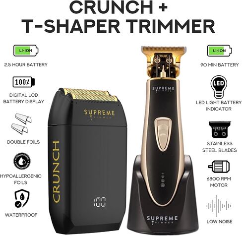 Barber Haircut Kit by SUPREME TRIMMER - Hair Trimmer & Men's Foil Shaver Professional Beard Trimmer - ST5220 & STF602 (Black Bundle) in Saudi Arabia