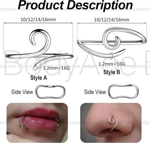 BodyAce Gold 925 Sterling Silver Bridge Piercing Jewelry 16G Niobium Spiral Rings for Lip Eyebrow Nose Ring Wukong Tight Hoop Band Helix Cartilage Earrings in Saudi Arabia