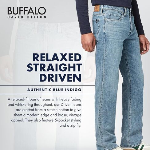 Buffalo David Bitton Men's Relaxed Straight Driven Jeans, Authentic Blue, 32 30 in Saudi Arabia