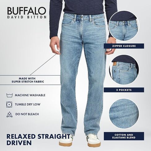 Buffalo David Bitton Men's Relaxed Straight Driven Jeans, Authentic Blue, 32 30 in Saudi Arabia