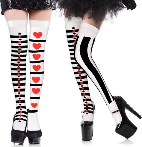 Geyoga 2 Pairs Women's Harlequin Thigh Highs Stockings for Halloween Costume Tight over Knee Stockings Casual Socks (Plum Bossom Style) in Saudi Arabia