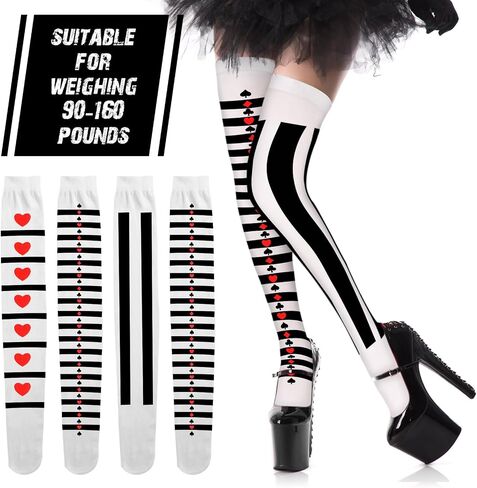Geyoga 2 Pairs Women's Harlequin Thigh Highs Stockings for Halloween Costume Tight over Knee Stockings Casual Socks (Plum Bossom Style) in Saudi Arabia