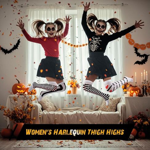 Geyoga 2 Pairs Women's Harlequin Thigh Highs Stockings for Halloween Costume Tight over Knee Stockings Casual Socks (Plum Bossom Style) in Saudi Arabia