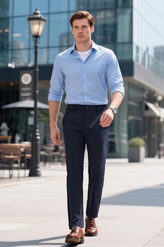 Plaid&Plain Men's 4-Way Flex Stretch Slim Fit Dress Pants in Kuwait