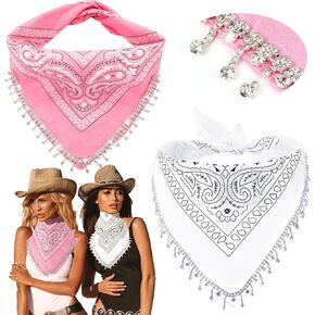 2 Pcs Disco Fringed Bandana Paisley Bandanas Cowgirl Bachelorette Rhinestones Tassel Bandanas for cowgirl party Disco Party Carnivals Music Festival in Kuwait