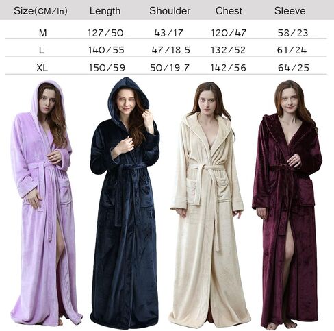Hellomamma Long Hooded Robe for Women Luxurious Flannel Fleece Full Length Bathrobe Winter Warm Pajamas Shower Nightgown in Kuwait
