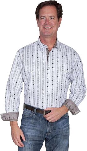 Scully Men's White Skull Stripe Print Long Sleeve Western Shirt - Ps-093-Wht in Kuwait