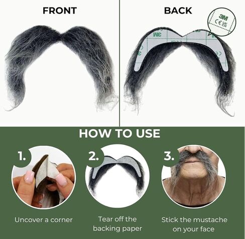 Mustaches Self Adhesive Fake Mustache, Novelty, Realistic Fu Manchu False Facial Hair, Costume Accessory for Adults, Black Color in Kuwait