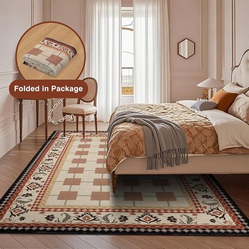 Boho المتقلب المتسابقين للمتسابقين للمرق 2 × 6 قدم غير قسيمة ، وسجاد عداء المطبخ القابل للغسل ، والكومة المنخفضة غرفة نوم رمي السجاد لحمام الغسيل ، والبني/البحرية in Kuwait