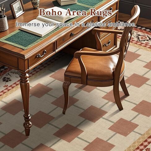 Boho المتقلب المتسابقين للمتسابقين للمرق 2 × 6 قدم غير قسيمة ، وسجاد عداء المطبخ القابل للغسل ، والكومة المنخفضة غرفة نوم رمي السجاد لحمام الغسيل ، والبني/البحرية in Kuwait