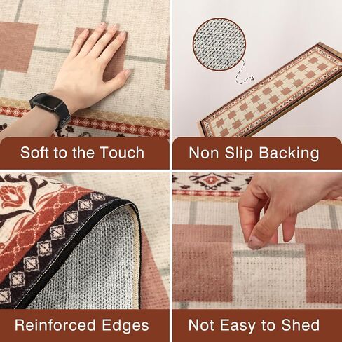 Boho المتقلب المتسابقين للمتسابقين للمرق 2 × 6 قدم غير قسيمة ، وسجاد عداء المطبخ القابل للغسل ، والكومة المنخفضة غرفة نوم رمي السجاد لحمام الغسيل ، والبني/البحرية in Kuwait