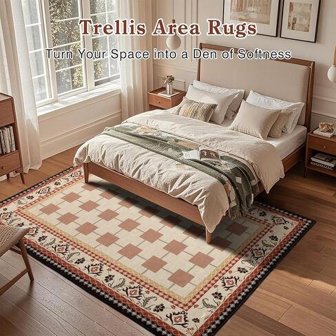 Boho المتقلب المتسابقين للمتسابقين للمرق 2 × 6 قدم غير قسيمة ، وسجاد عداء المطبخ القابل للغسل ، والكومة المنخفضة غرفة نوم رمي السجاد لحمام الغسيل ، والبني/البحرية in Kuwait