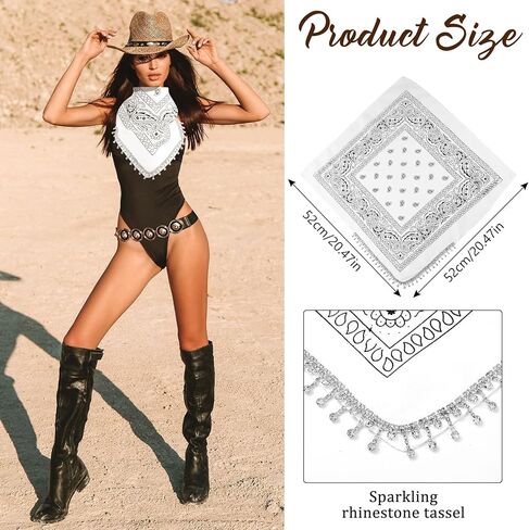 2 Pcs Disco Fringed Bandana Paisley Bandanas Cowgirl Bachelorette Rhinestones Tassel Bandanas for cowgirl party Disco Party Carnivals Music Festival in Kuwait