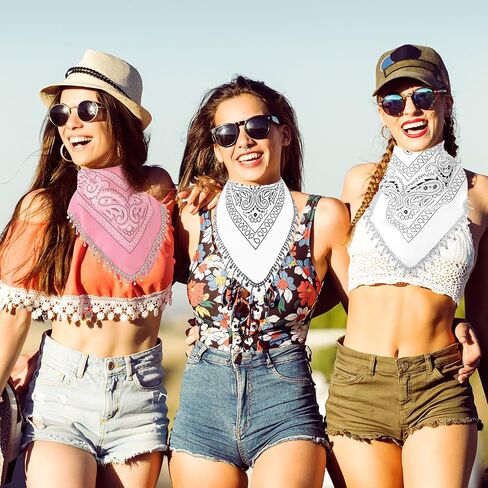2 Pcs Disco Fringed Bandana Paisley Bandanas Cowgirl Bachelorette Rhinestones Tassel Bandanas for cowgirl party Disco Party Carnivals Music Festival in Kuwait