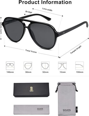 نظارات شمسية SOJOS Retro Polarized Aviator للنساء والرجال كلاسيكية بجسر مزدوج SJ2201 in Kuwait