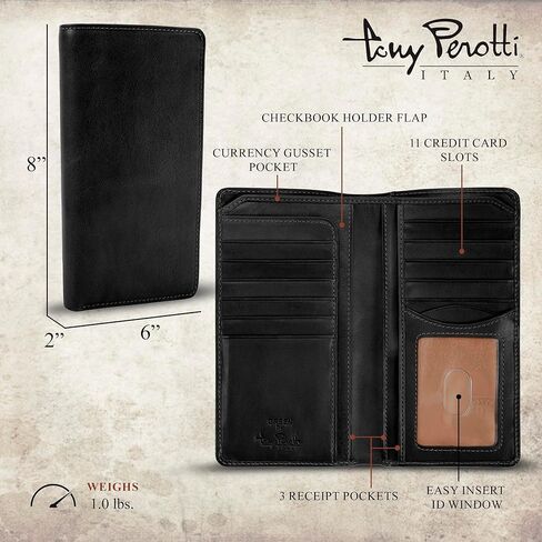 Tony Perotti Mens Long Bifold Checkbook Cover Wallet Multi Card Pocket Holder Italian Leather in Kuwait
