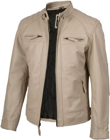 Blingsoul Motorcycle Leather Jacket Men - Quilted Cafe Racer Leather Jackets For Men in Kuwait
