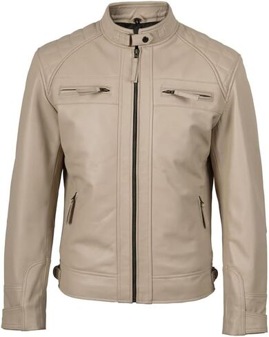 Blingsoul Motorcycle Leather Jacket Men - Quilted Cafe Racer Leather Jackets For Men in Kuwait