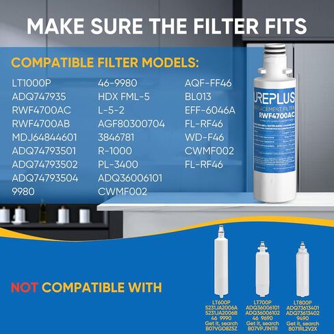 PUREPLUS ADQ747935 NSF 53&42 بديل معتمد لـ LT1000P LT1000 Kenmore Elite 9980 LT1000PC، MDJ64844601 ADQ74793501، LMXS28626S، LFXS26973S، LT120F فلتر مياه وهواء الثلاجة، 3 عبوات in Kuwait