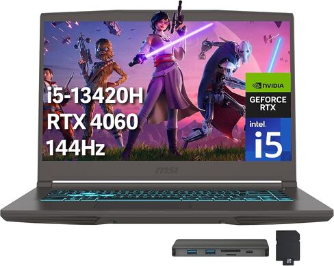 2021 MSI GF63 Thin Gaming 15.6 بوصة FHD كمبيوتر محمول، Intel Core i5-10300H (Beats i7-9750H)، ذاكرة وصول عشوائي 16 جيجابايت، 256 جيجابايت PCIe SSD، لوحة مفاتيح بإضاءة خلفية، GeForce GTX 1650 MaxQ، كاميرا ويب عالية الدقة، ويندوز 10، أسود، بطاقة USB 32 جيجا in Saudi Arabia