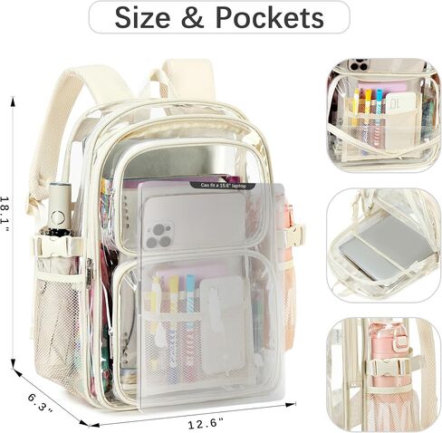 abshoo Large Heavy Duty Clear Backpack For School Bookbag Transparent Multi Pocket Backpacks (Blue) in Saudi Arabia