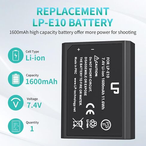 LP LP-E10 Battery Charger, Charger Compatible with Canon EOS Rebel T7, T6, T5, T3, T100, 4000D, 3000D, 2000D, 1500D, 1300D, 1200D, 1100D & More (NOT for T3i T5i T6i T6s T7i) in Saudi Arabia